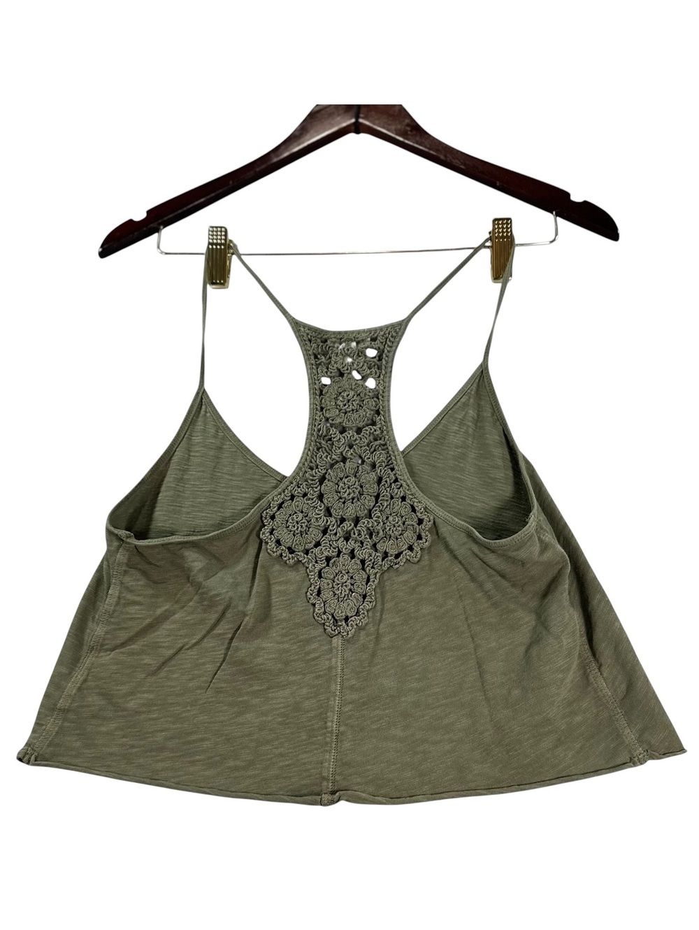Aerie Olive Green Crochet Racerback Swing Tank Top Size Small
